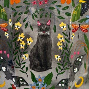 NEW Anthropologie Mystic Bats Dish Towel Black Cat & Socks
